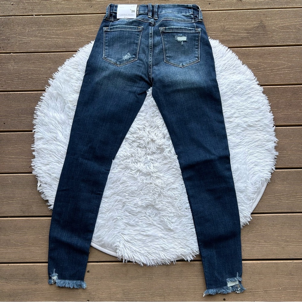 KanCan Blue Mid Rise Distressed Skinny Jeans Size 5 / 26 Ankle Short Length NEW - Picture 10 of 12